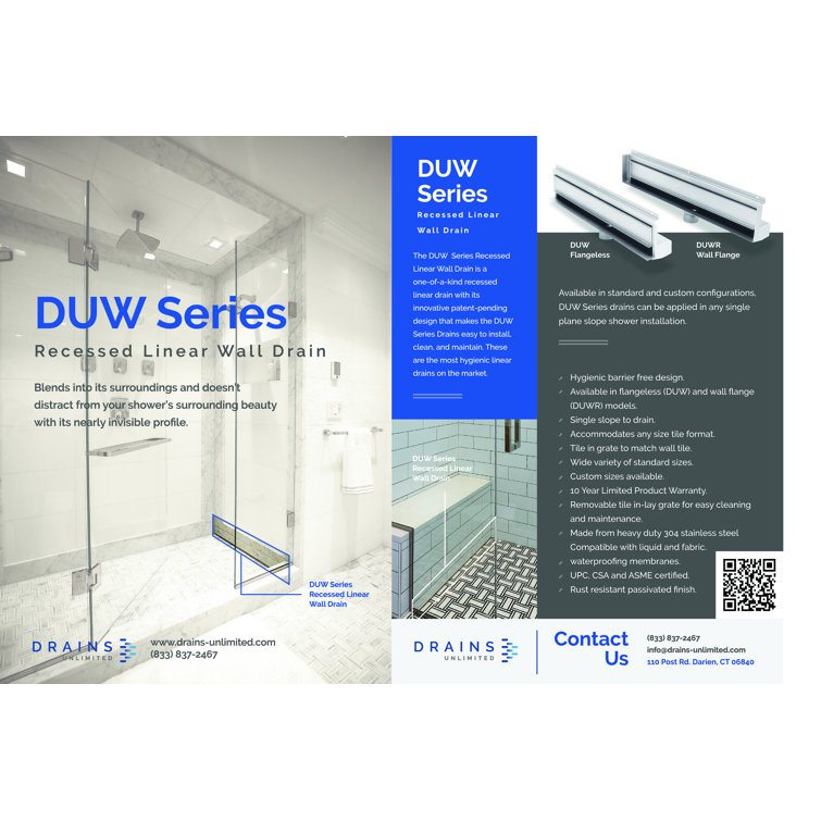 Drains Unlimited Flanged Wall Recessed Linear TileIn Shower Drain